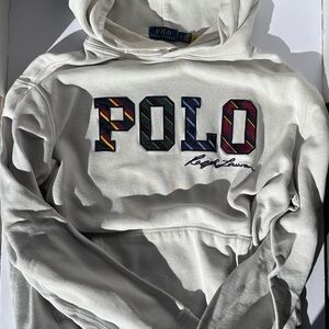 Ralph Lauren Men's Cream Hoodie with Multicolor Logo